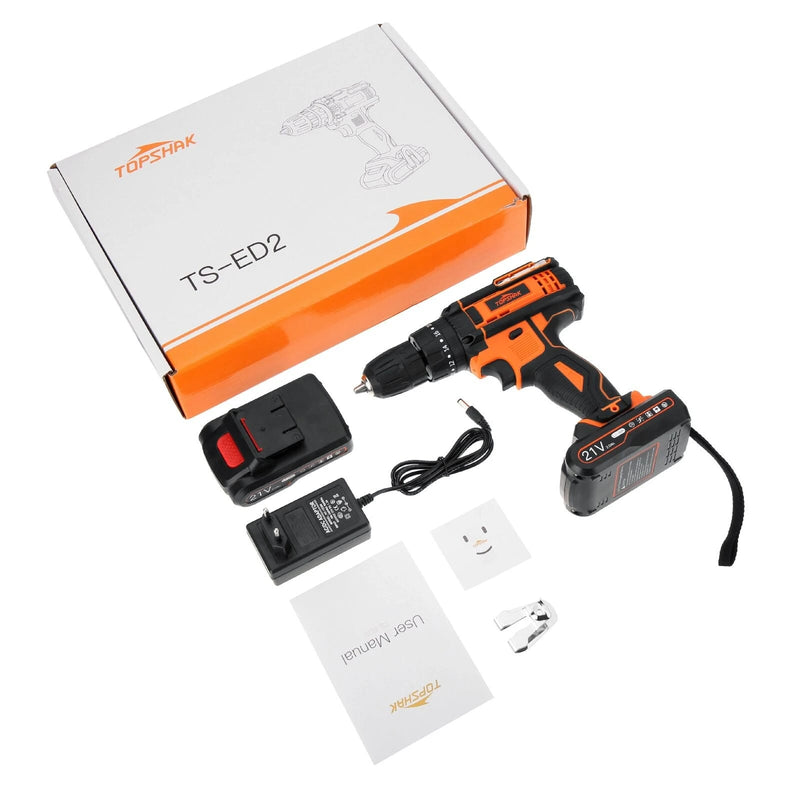 Taladro de impacto inalámbrico WTTS-ED2 21V 2000mAh Taladro eléctrico LED recargable de 2 velocidades con batería - con 1 batería