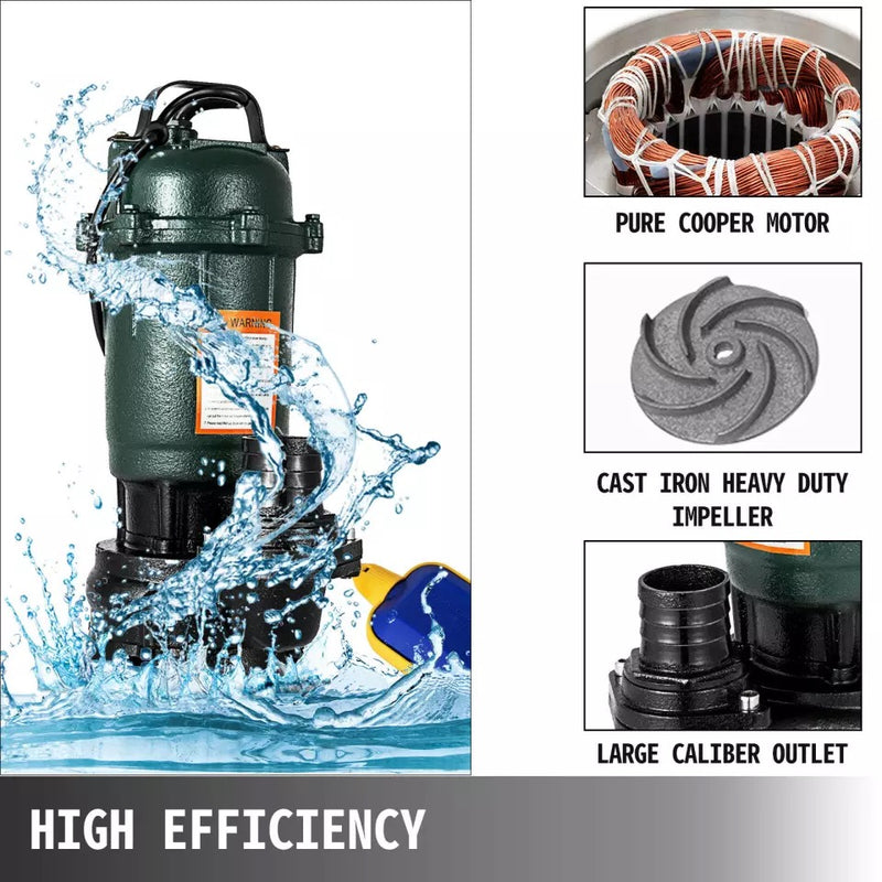 WDT bomba sumergible de agua de aguas residuales, herramienta de riego de jardín agrícola, autosucción, subacuática, manguera de 20M, 500W